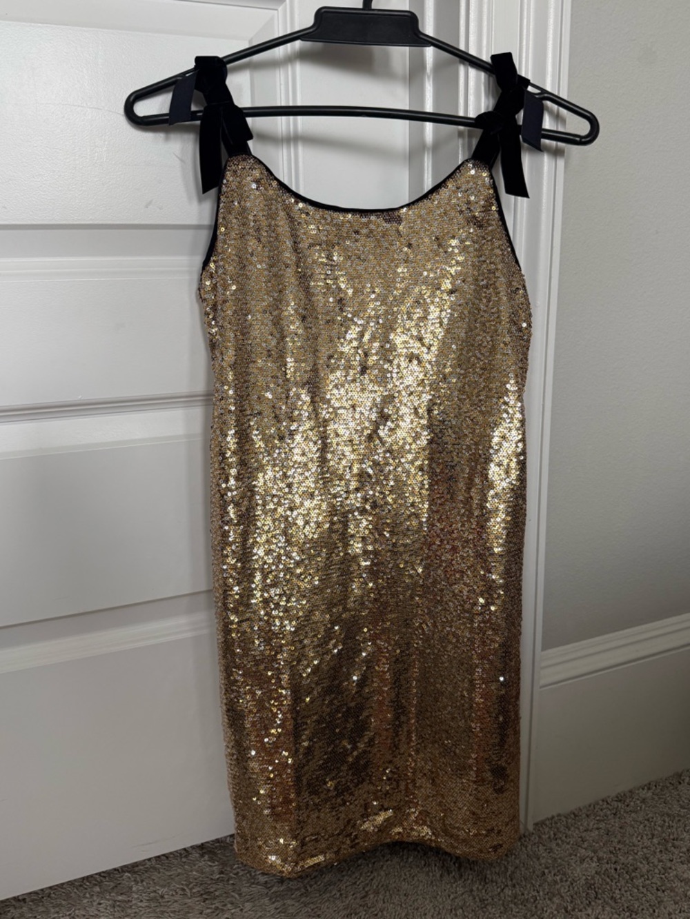 Crewcuts Gold Sequin Bow Tie-Shoulder Mini Dress